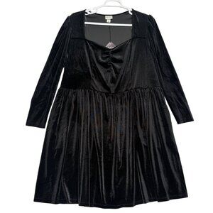Ava & Viv Womens Plus Size 3X Black Velvet Long Sleeve Dress Empire Waist